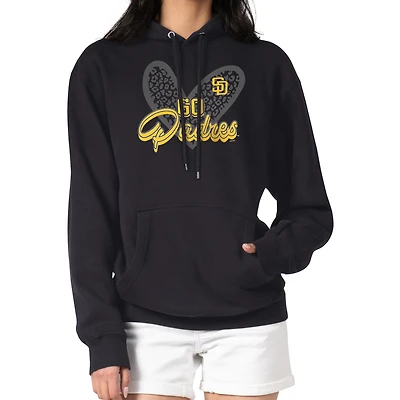 Women's G-III 4Her by Carl Banks Black San Diego Padres Leopard Heart Pullover Hoodie