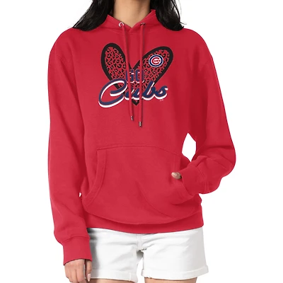 Women's G-III 4Her by Carl Banks Red Chicago Cubs Leopard Heart Pullover Hoodie