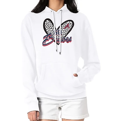 Women's G-III 4Her by Carl Banks White Atlanta Braves Leopard Heart Pullover Hoodie