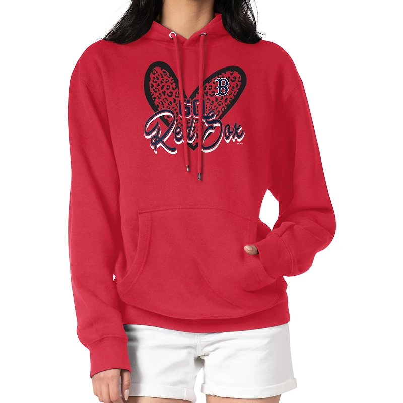Women's G-III 4Her by Carl Banks Red Boston Red Sox Leopard Heart Pullover Hoodie