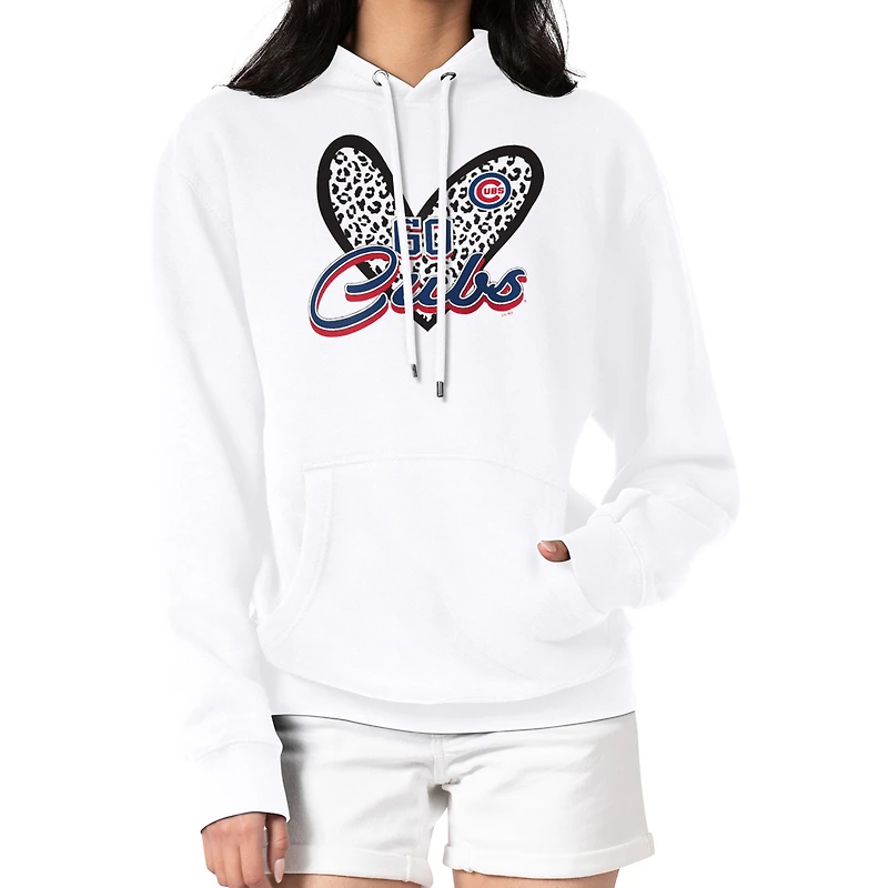 Women's G-III 4Her by Carl Banks White Chicago Cubs Leopard Heart Pullover Hoodie