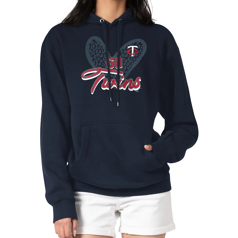 Women's G-III 4Her by Carl Banks Navy Minnesota Twins Leopard Heart Pullover Hoodie