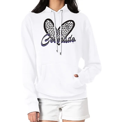 Women's G-III 4Her by Carl Banks White Colorado Rockies Leopard Heart Pullover Hoodie