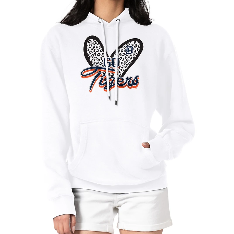 Women's G-III 4Her by Carl Banks White Detroit Tigers Leopard Heart Pullover Hoodie