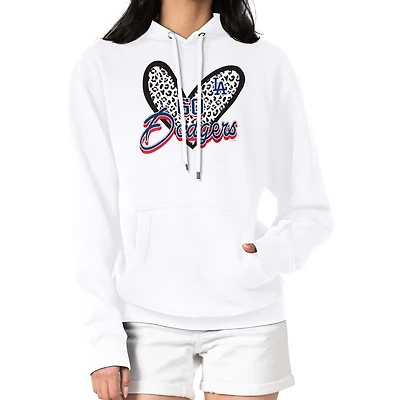 Women's G-III 4Her by Carl Banks White Los Angeles Dodgers Leopard Heart Pullover Hoodie