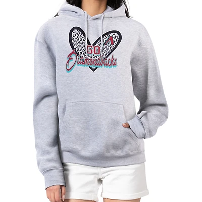 Women's G-III 4Her by Carl Banks Heather Gray Arizona Diamondbacks Leopard Heart Pullover Hoodie