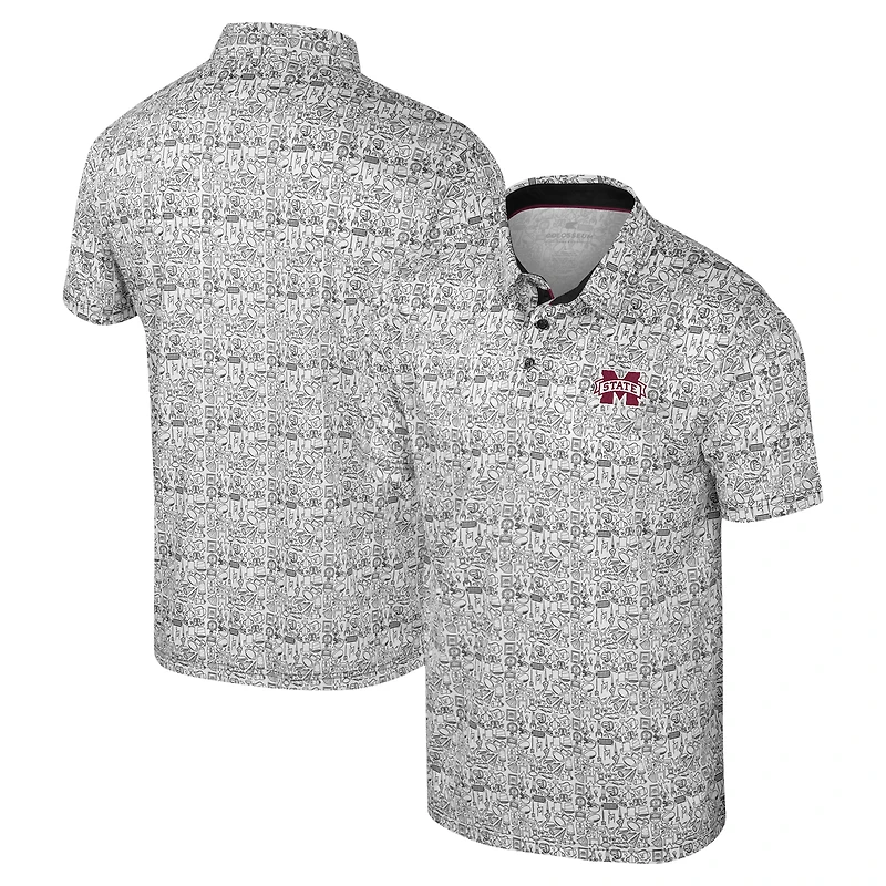 Men's Colosseum Gray Mississippi State Bulldogs It's Time! Allover Print Polo