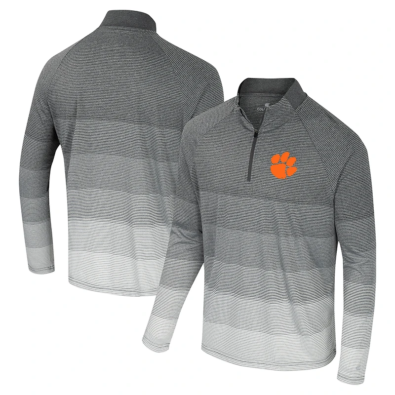 Men's Colosseum Gray Clemson Tigers AI Striped Mesh Quarter-Zip Raglan Windshirt