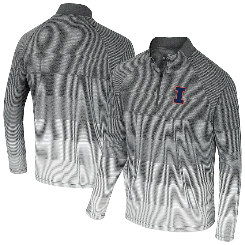 Men's Colosseum Gray Illinois Fighting Illini AI Striped Mesh Quarter-Zip Raglan Windshirt
