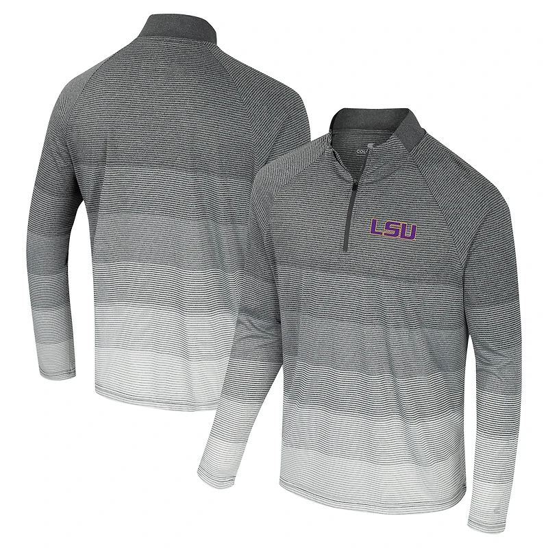 Men's Colosseum Gray LSU Tigers AI Striped Mesh Quarter-Zip Raglan Windshirt