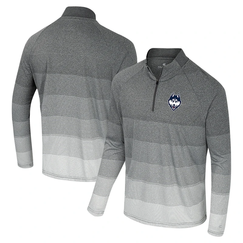 Men's Colosseum Gray UConn Huskies AI Striped Mesh Quarter-Zip Raglan Windshirt
