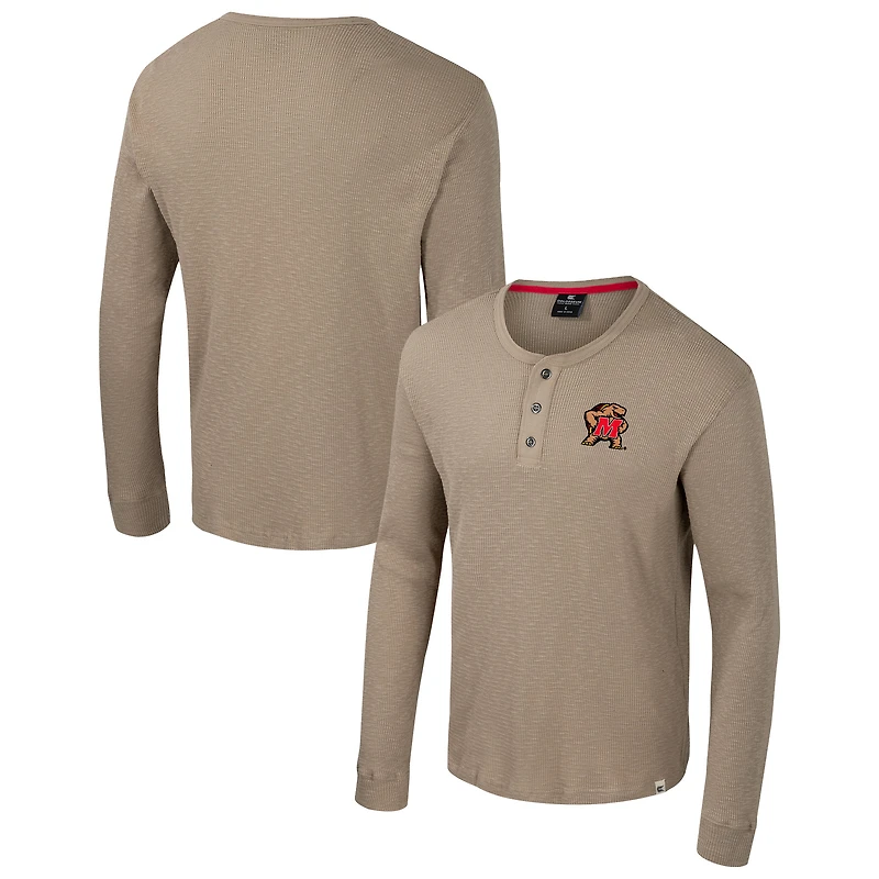 Men's Colosseum Tan Maryland Terrapins Great Outdoors Henley Long Sleeve Shirt