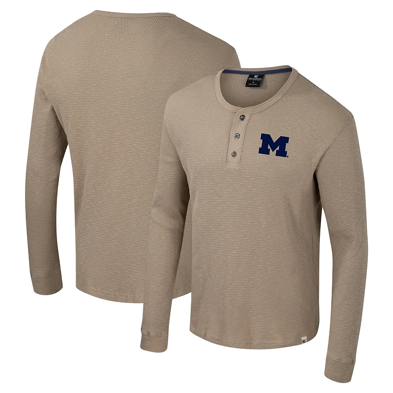 Men's Colosseum Tan Michigan Wolverines Great Outdoors Henley Long Sleeve Shirt