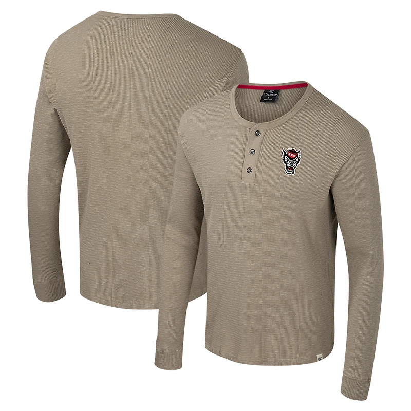 Men's Colosseum Tan NC State Wolfpack Great Outdoors Henley Long Sleeve Shirt