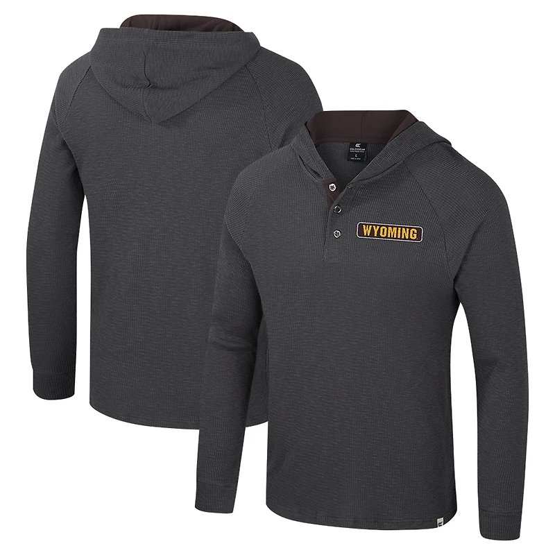 Men's Colosseum Charcoal Wyoming Cowboys Dujour Ralgan Long Sleeve Henley Hoodie T-Shirt