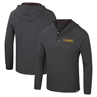 Men's Colosseum  Charcoal Wyoming Cowboys Dujour Ralgan Long Sleeve Henley Hoodie T-Shirt