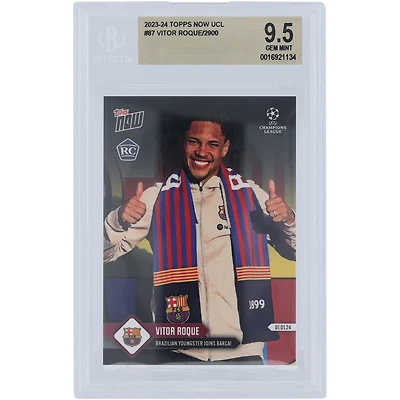 Vitor Roque Barcelona 2023-24 Topps Now UCL Joins Barca #87 BGS Authenticated 9.5 Rookie Card
