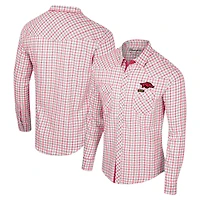 Men's Colosseum x Wrangler White Arkansas Razorbacks Plaid Window Pane Long Sleeve Full-Snap Shirt