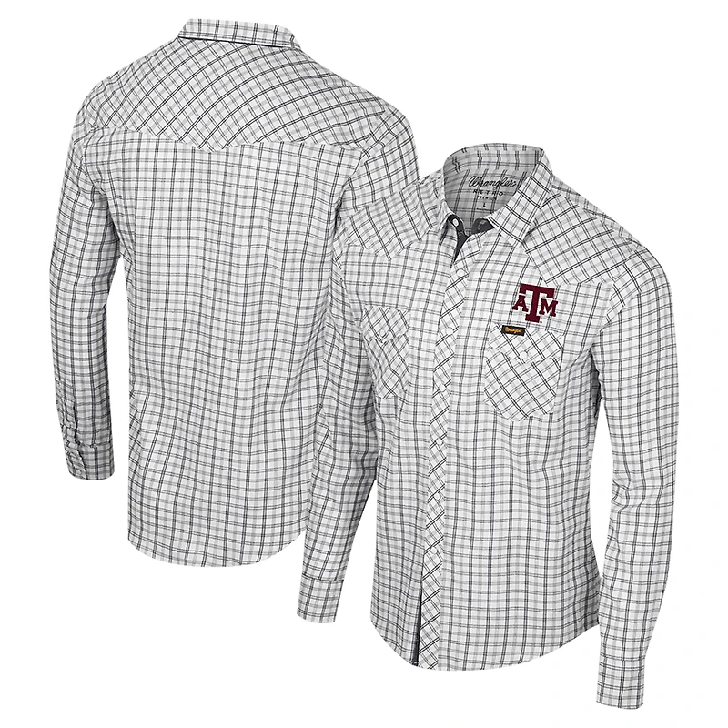 Men's Colosseum x Wrangler White Texas A&M Aggies Plaid Window Pane Long Sleeve Full-Snap Shirt