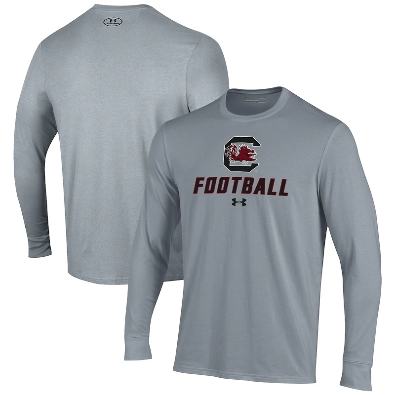 Men's Under Armour Grey South Carolina Gamecocks Football Performance Long Sleeve T-Shirt