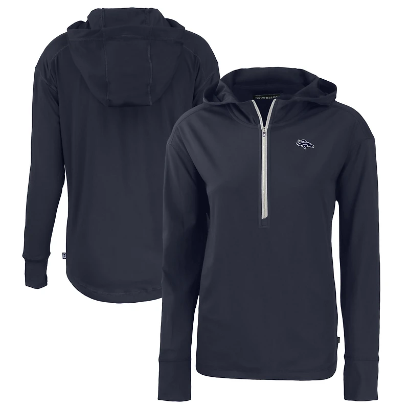 Women's Cutter & Buck  Navy Denver Broncos Daybreak Eco Recycled Half-Zip Hoodie