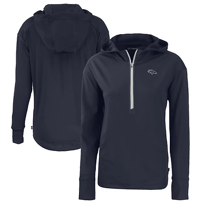 Women's Cutter & Buck  Navy Denver Broncos Daybreak Eco Recycled Half-Zip Hoodie