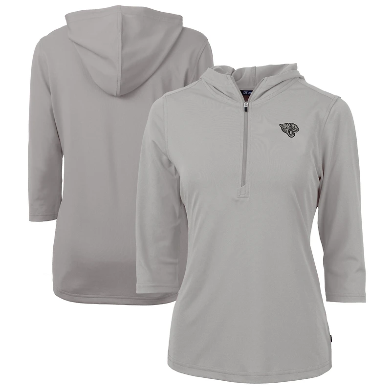 Women's Cutter & Buck  Gray Jacksonville Jaguars Virtue Eco Pique Recycled Dry Tec 3/4-Sleeve Half-Zip Hoodie
