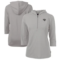 Women's Cutter & Buck  Gray Jacksonville Jaguars Virtue Eco Pique Recycled Dry Tec 3/4-Sleeve Half-Zip Hoodie