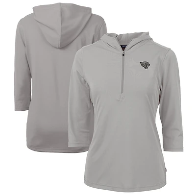 Women's Cutter & Buck  Gray Jacksonville Jaguars Virtue Eco Pique Recycled Dry Tec 3/4-Sleeve Half-Zip Hoodie
