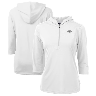 Women's Cutter & Buck  White Kansas City Chiefs Virtue Eco Pique Recycled Dry Tec 3/4-Sleeve Half-Zip Hoodie