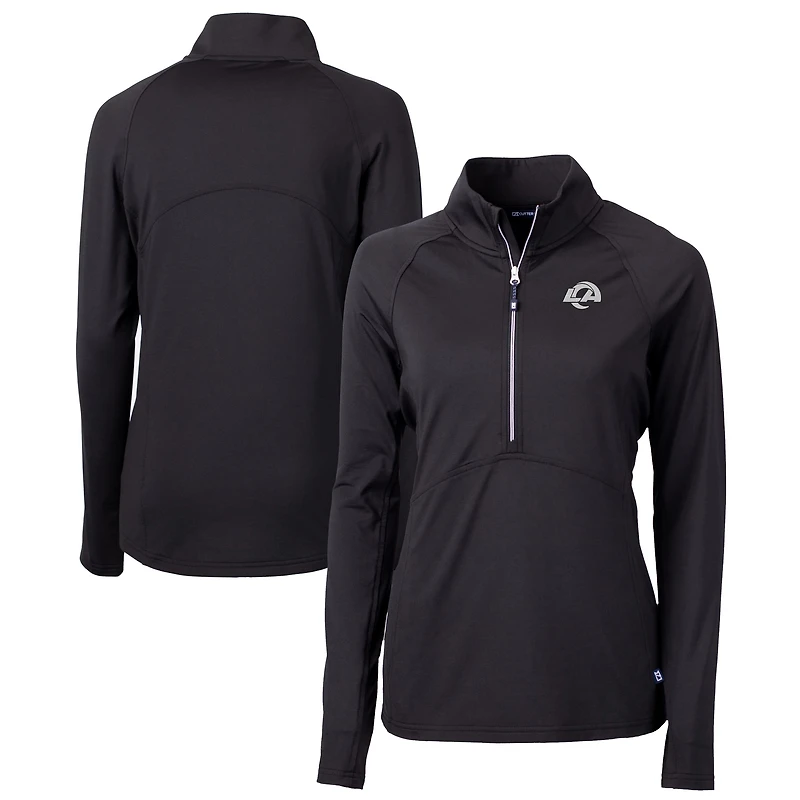 Women's Cutter & Buck  Black Los Angeles Rams Adapt Eco Knit Stretch Recycled Half-Zip Pullover Top