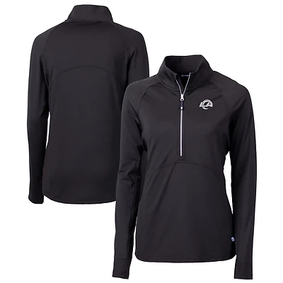 Women's Cutter & Buck  Black Los Angeles Rams Adapt Eco Knit Stretch Recycled Half-Zip Pullover Top
