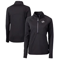 Women's Cutter & Buck  Black Los Angeles Rams Adapt Eco Knit Stretch Recycled Half-Zip Pullover Top