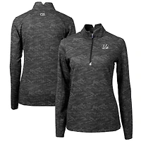 Women's Cutter & Buck  Black Cincinnati Bengals Traverse Camo Print Stretch Tri-Blend Quarter-Zip Top