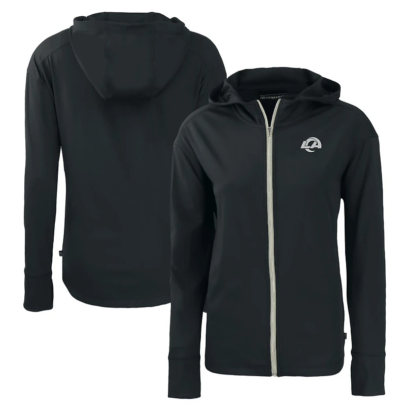 Women's Cutter & Buck Black Los Angeles Rams Daybreak Eco Recycled Full-Zip Hoodie