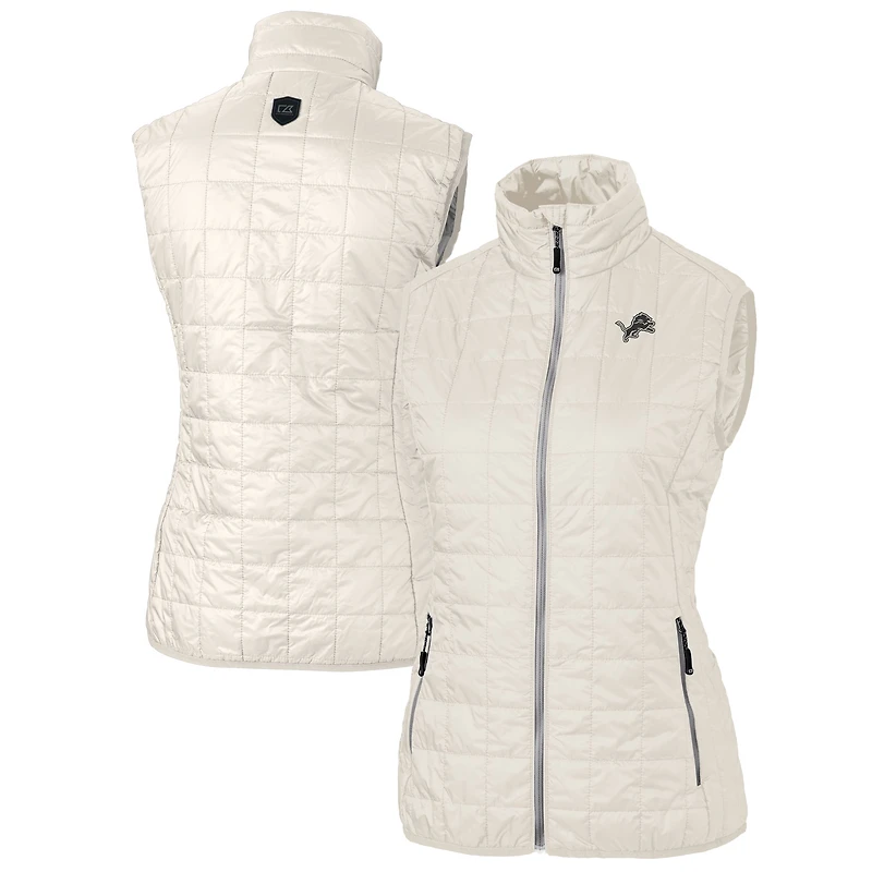 Women's Cutter & Buck Cream Detroit Lions Rainier PrimaLoft Eco Insulated Full-Zip Puffer Vest