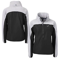 Women's Cutter & Buck Black/Gray Detroit Lions Charter Eco Recycled Half-Zip Hoodie Anorak Jacket