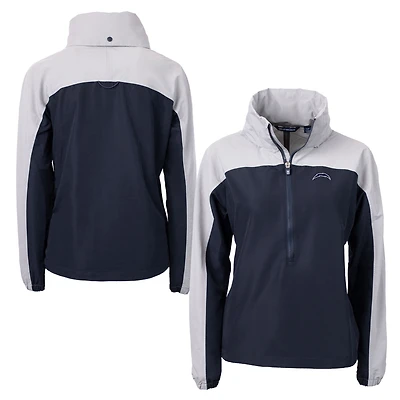 Women's Cutter & Buck Navy/Gray Los Angeles Chargers Charter Eco Recycled Half-Zip Hoodie Anorak Jacket