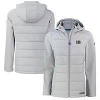 Women's Cutter & Buck Gray Cincinnati Bengals Evoke Hybrid Eco Softshell Recycled Full-Zip Hoodie Jacket