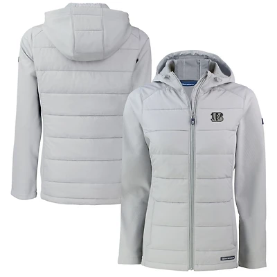 Women's Cutter & Buck Gray Cincinnati Bengals Evoke Hybrid Eco Softshell Recycled Full-Zip Hoodie Jacket
