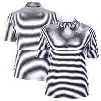 Women's Cutter & Buck Navy Tennessee Titans Virtue Eco Pique Stripe Recycled Quarter-Zip Pullover Top