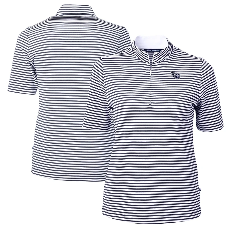 Women's Cutter & Buck Navy Tennessee Titans Virtue Eco Pique Stripe Recycled Quarter-Zip Pullover Top