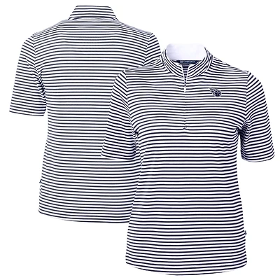 Women's Cutter & Buck Navy Tennessee Titans Virtue Eco Pique Stripe Recycled Quarter-Zip Pullover Top