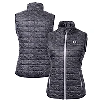 Women's Cutter & Buck Black Pittsburgh Steelers Rainier PrimaLoft Eco Insulated Full-Zip Printed Puffer Vest
