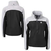 Women's Cutter & Buck Black/Gray Pittsburgh Steelers Charter Eco Recycled Half-Zip Hoodie Anorak Jacket