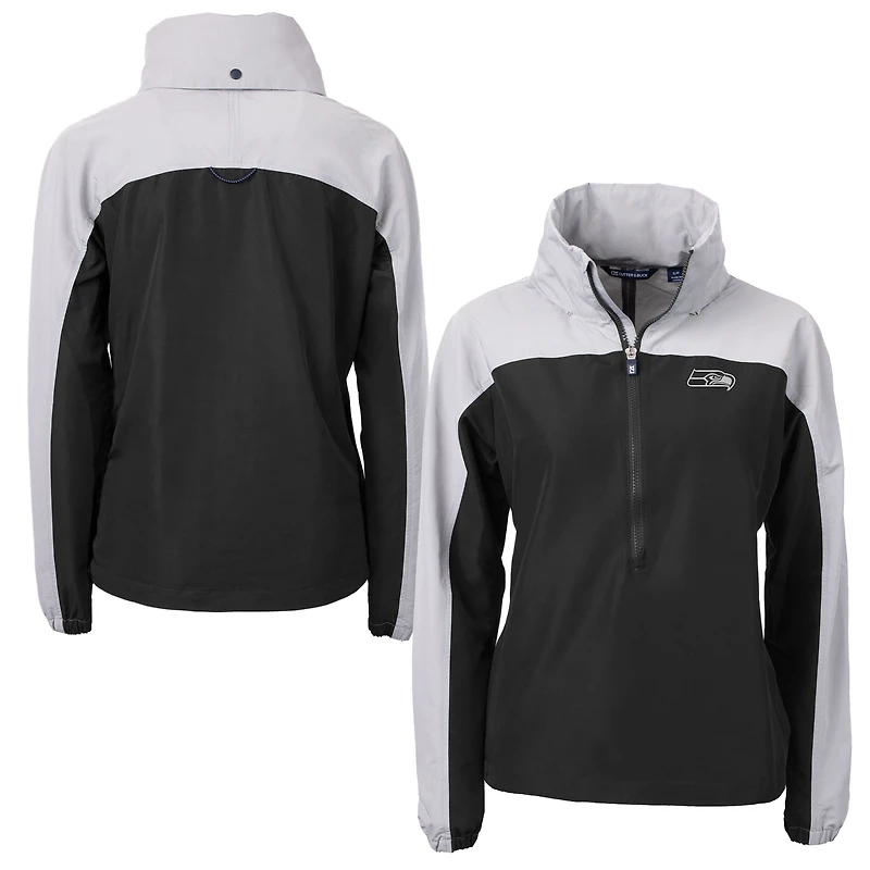 Women's Cutter & Buck Black/Gray Seattle Seahawks Charter Eco Recycled Half-Zip Hoodie Anorak Jacket