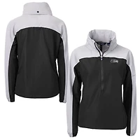 Women's Cutter & Buck Black/Gray Seattle Seahawks Charter Eco Recycled Half-Zip Hoodie Anorak Jacket