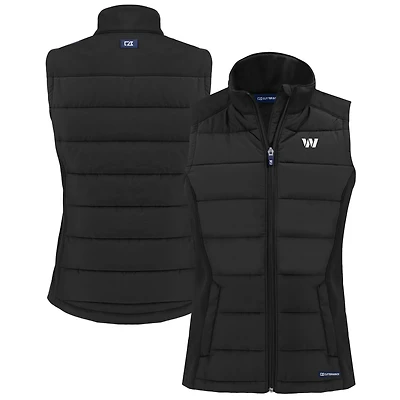 Women's Cutter & Buck Black Washington Commanders Evoke Hybrid Eco Softshell Recycled Full-Zip Vest