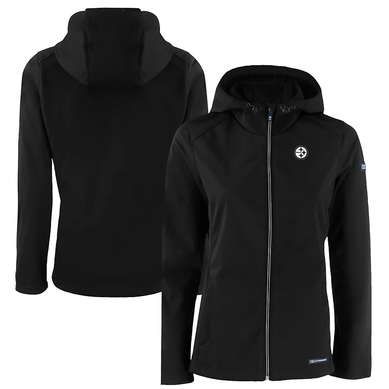Women's Cutter & Buck Black Pittsburgh Steelers Evoke Eco Softshell Recycled Full-Zip Hoodie Jacket