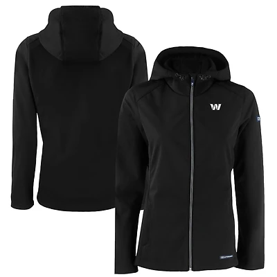 Women's Cutter & Buck Black Washington Commanders Evoke Eco Softshell Recycled Full-Zip Hoodie Jacket